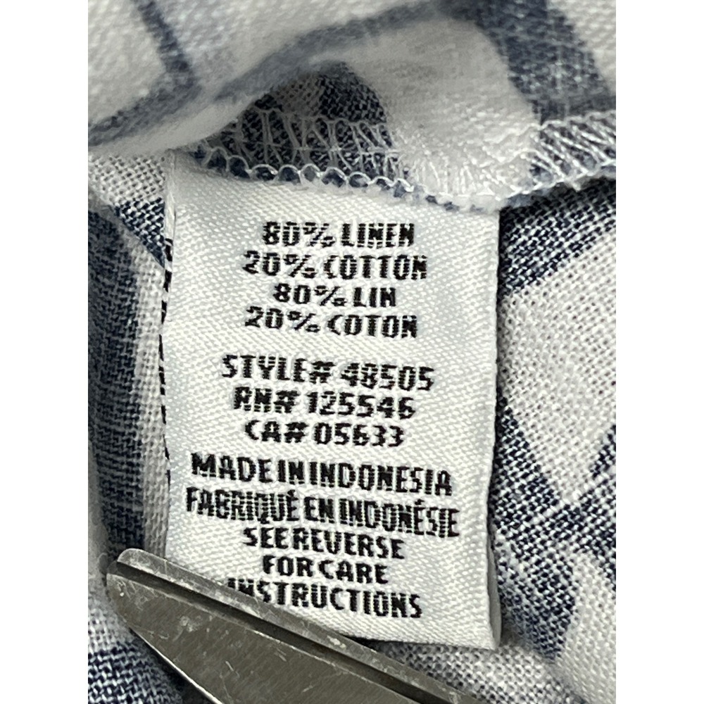 HABITAT Linen Cotton Tank Top Sz L Blue White Print Lagenlook Coastal - Picture 10 of 13